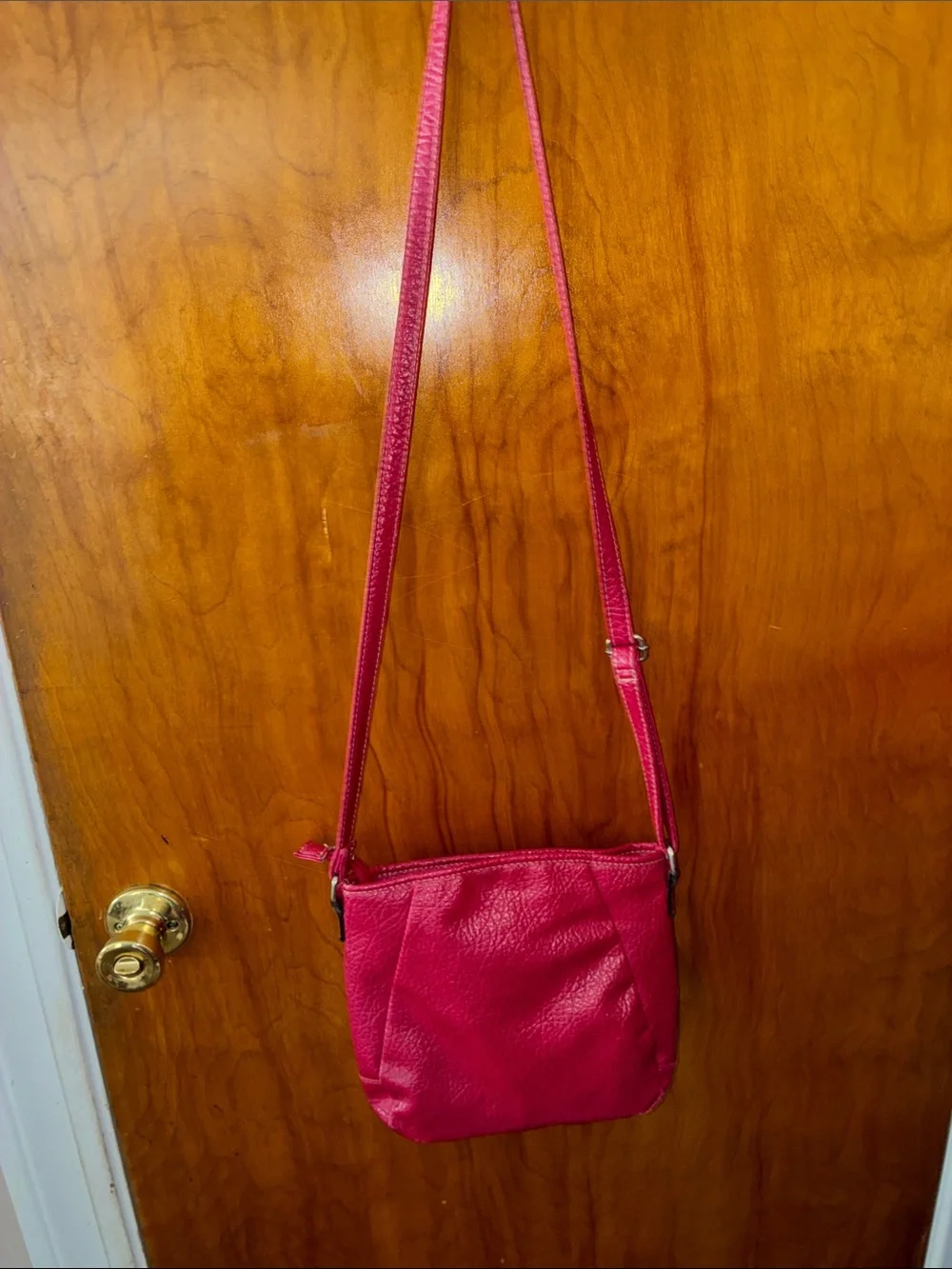Rosetti Hot Pink Leather Crossbody Bag with Front Zip Pocket